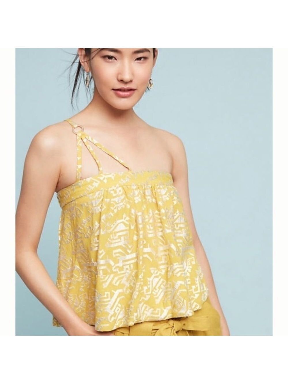 ANTHROPOLOGIE Floreat Anesu Blouse Yellow Aztec Print 100% Viscose